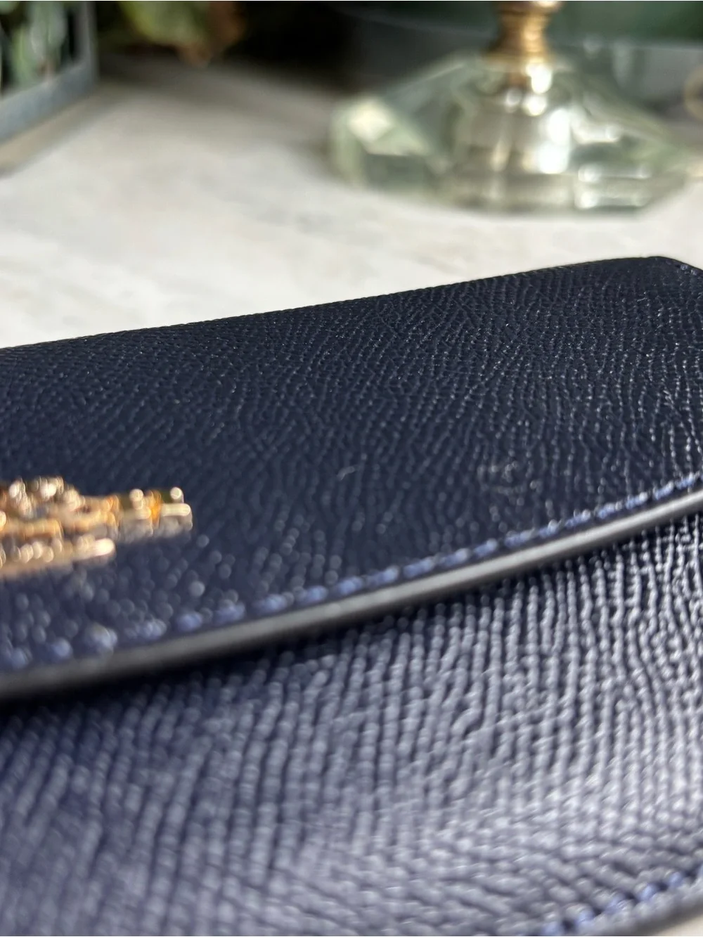 NWOT Coach Saffiano Leather Continental Wallet in Navy with Gold Logo